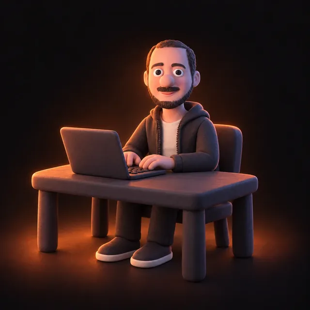 Clay illustration of Jason Ginsberg working at a laptop